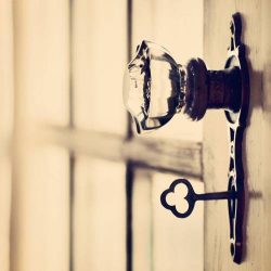 key and glass doorknob