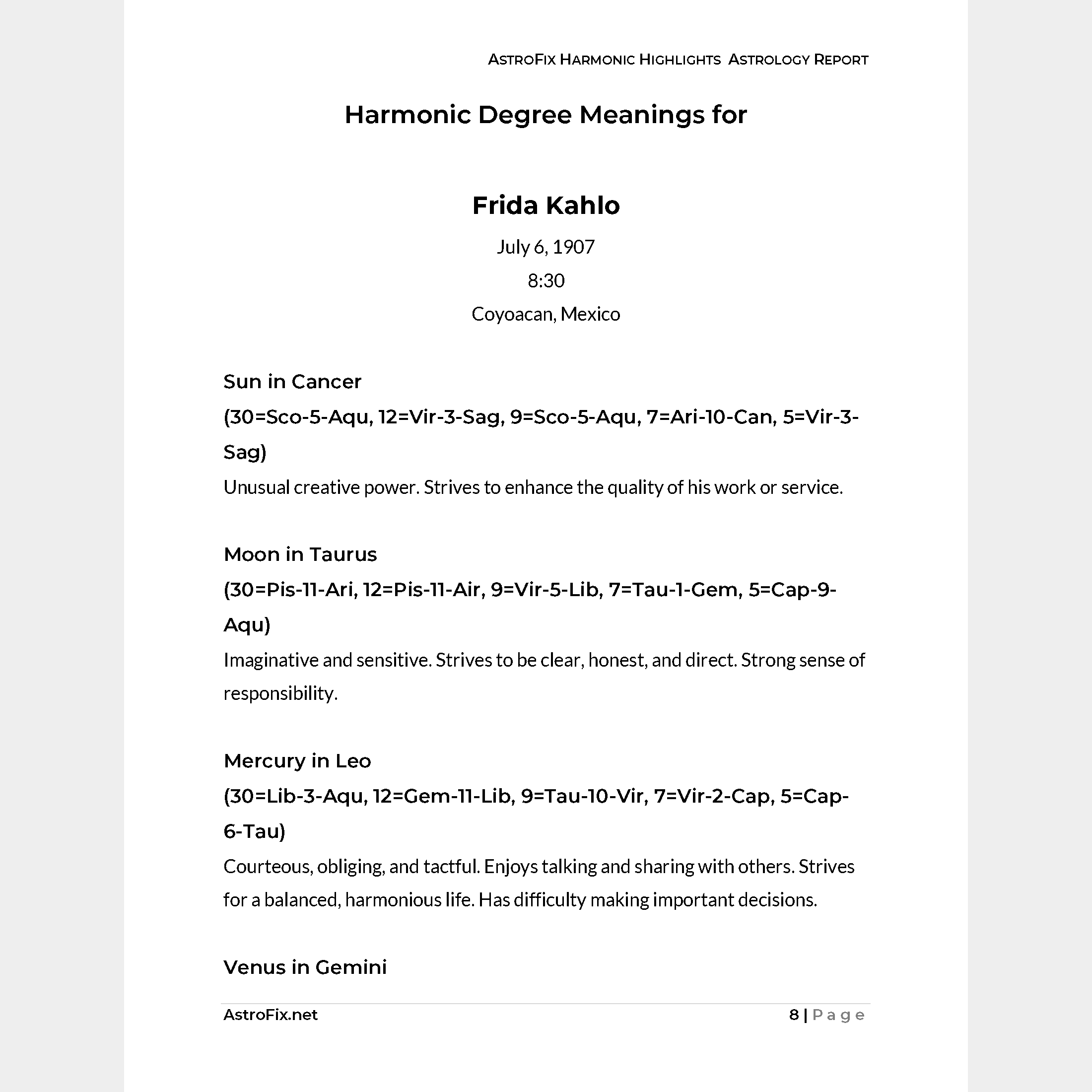 Harmonic Highlights Astrology Report