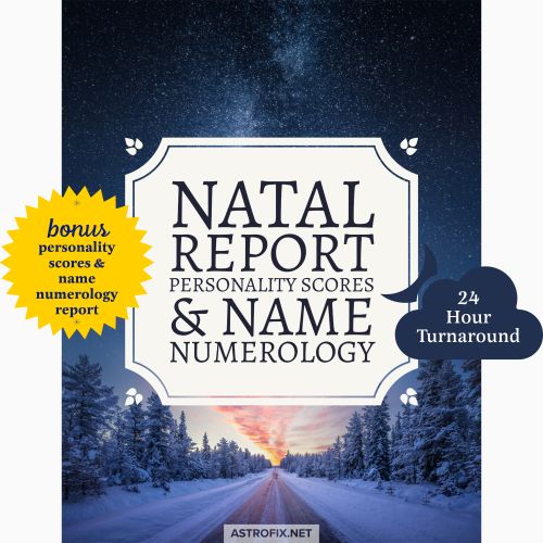 Natal Astrology Report, Personality Scores, and Name Numerology
