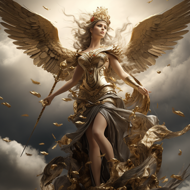 The Greek goddess Athena in full regalia