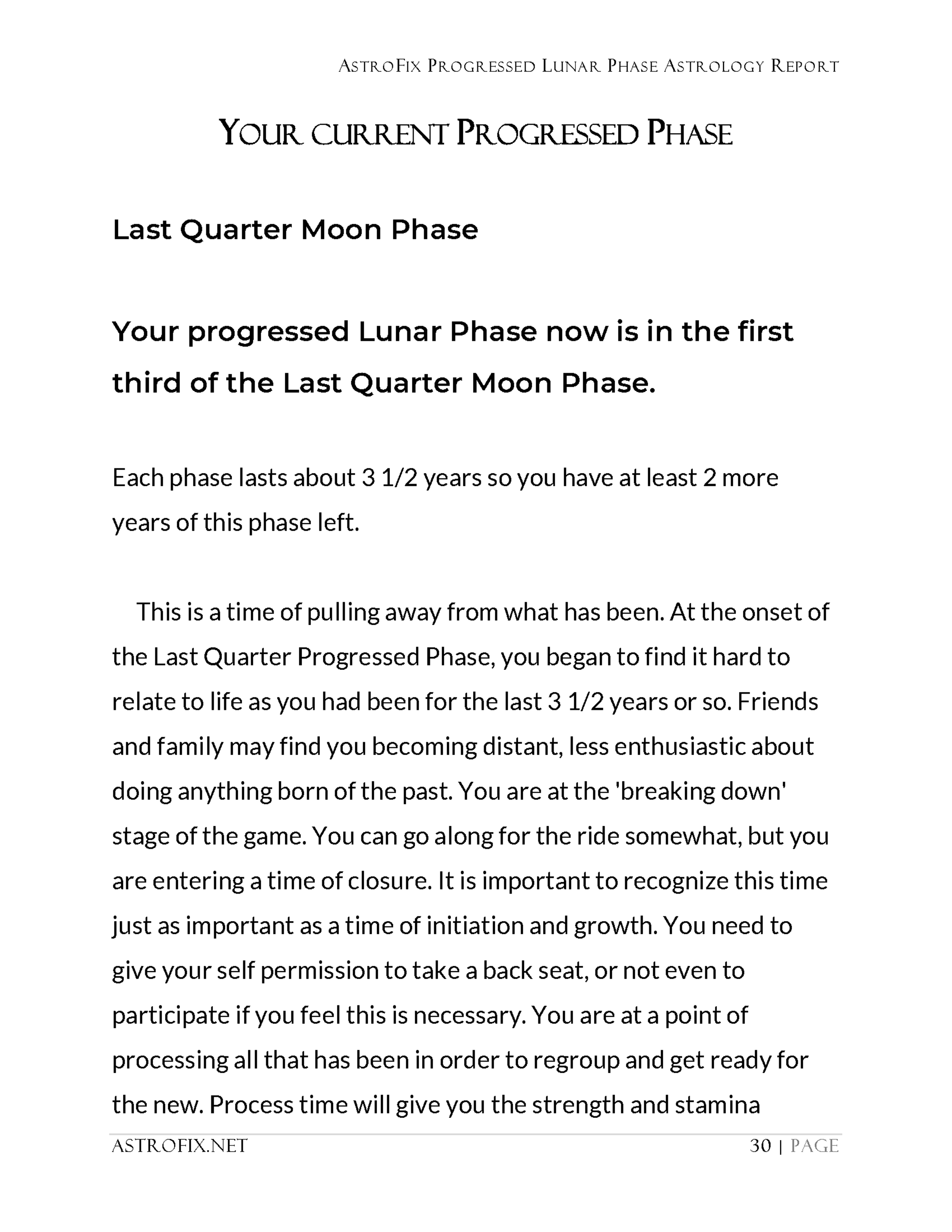 Progressed Lunar Phase Astrology Report